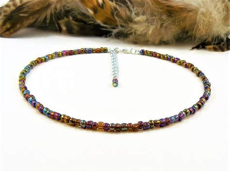 Seed Beaded Choker Necklace Boho Choker Metallic Rainbow Glass Etsy