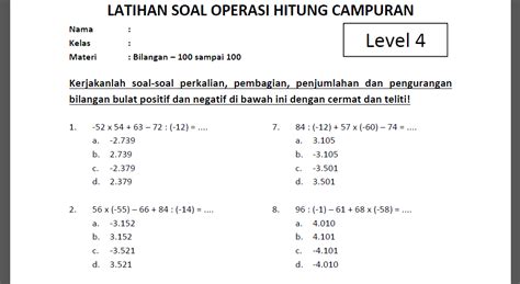 Soal Matematika Kelas Bilangan Bulat Positif Dan Negatif Homecare