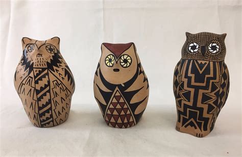 three owl effigy pots