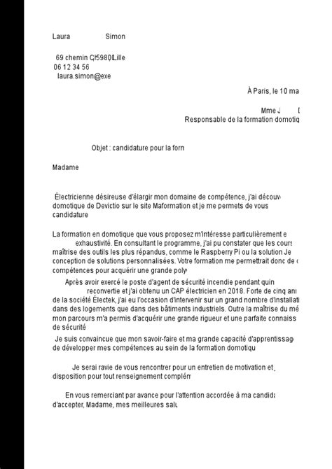 Lettre De Motivation Pour Une Formation Exemples Moncvparfait