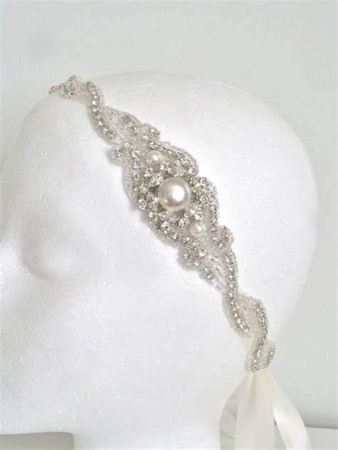 Bridal Crystal Pearl Headband Bridal Beaded Pearl Headpiece Bridal