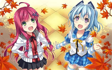 Fondos De Pantalla Ilustración Pelirrojo Anime Chicas Anime Pelo Azul Uniforme Escolar