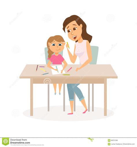 Follow along with us and learn how to draw a cartoon cockatoo! Mother And Daughter Drawing Stock Vector - Illustration of ...