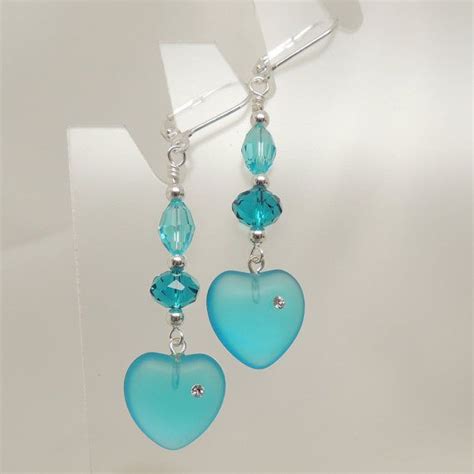 Aqua Blue Heart Earrings With Crystals By DesignsbyAlladania 10 00