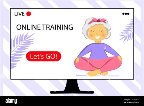 The Concept Of Online Training Sporty Granny Does Yoga Home Sport