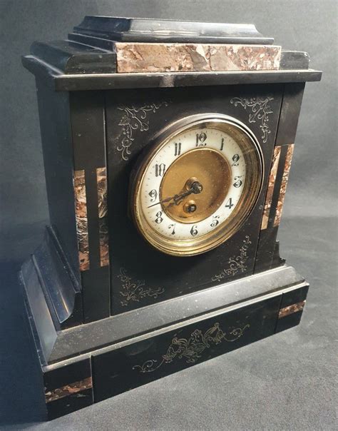 Victorian Slate Mantle Clock With Porcelain Dial Clocks Marble