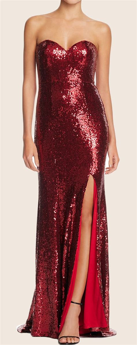 Macloth Strapless Sweeteheart Sequin Long Prom Dress Red Formal Gown