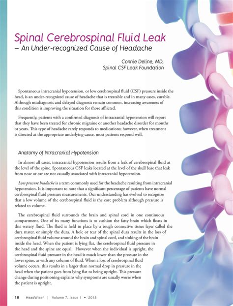 Spinal Csf Leak Featured In Headwise Magazine Spinal Csf Leak Foundation