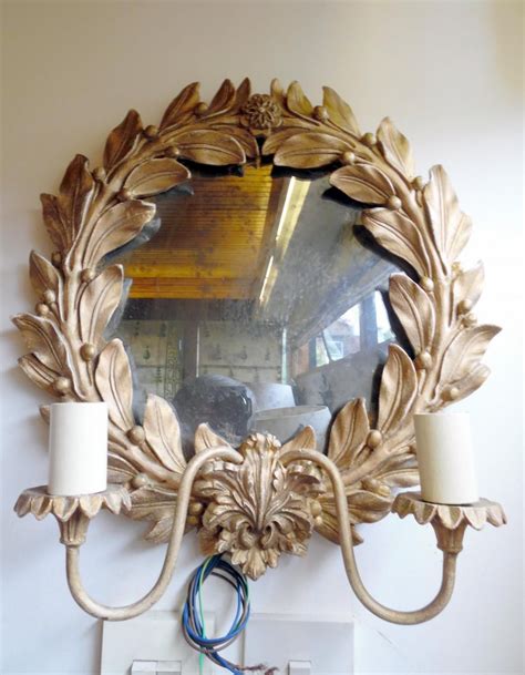 Mirrored Wall Sconce With Gilded Leaves Mirrored Wall Sconce