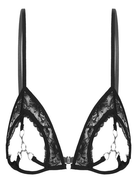 yizyif womens sheer lace bra lingerie see through open cups bralette with metal rings underwear
