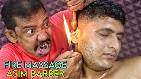 Ear Massage With Fire And Mustard Oil Asim Barber Scalp Scratching And Neck Cracking Asmr