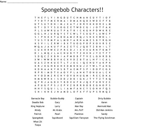 20 Spongebob Word Search Free Coloring Pages