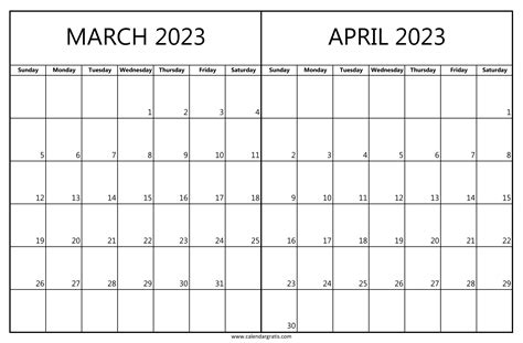March April 2023 Calendar Printable Template Two Month Planner To Print