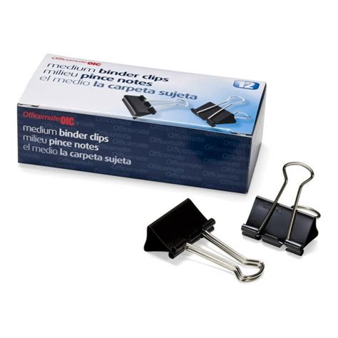 Officemate Oic Medium Binder Clips Black Boxes Of 12