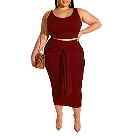 Womens Sexy Plus Size 2 Piece Midi Dress Outfits Sleeveless Tie Dye Print Tank Crop Top