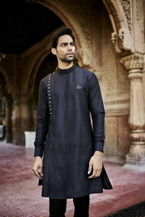 black one sided qurta gents kurta design mens kurta designs indian men fashion
