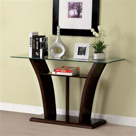 Furniture Of America Lantler Glass Top Console Table In Dark Cherry 889435422997 Ebay