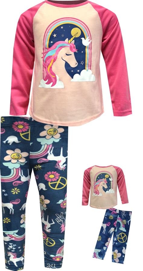 Komar Kids Girls Pink Unicorn Pajama With Matching Doll Pajama 14