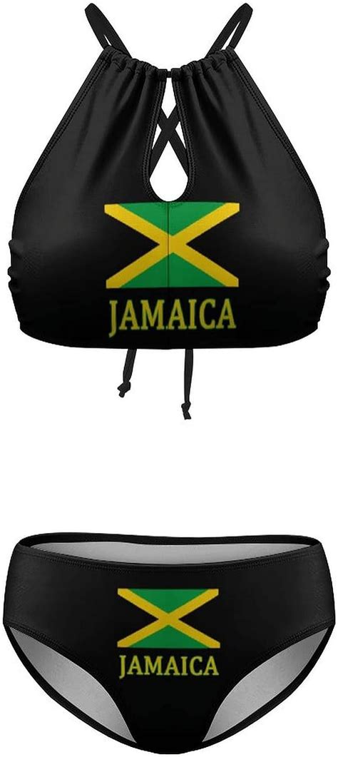 Jamaican Flag Womens Two Piece Swimsuit Halter Triangle Bikini Set Sexy Swimwear Bathing Suit