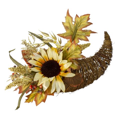 12 Fall Harvest Sunflower And Pumpkin Cornucopia Decoration