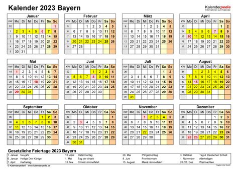 Kalender 2023 Bayern Ferien Feiertage Pdf Vorlagen