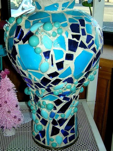 Royal Blue And Aqua Blue Glass Mosaic Vase By Pixiegirl3 Mosaic Vase