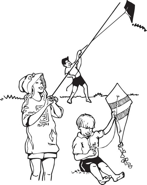 Children Flying Kites Drawing at GetDrawings | Free download