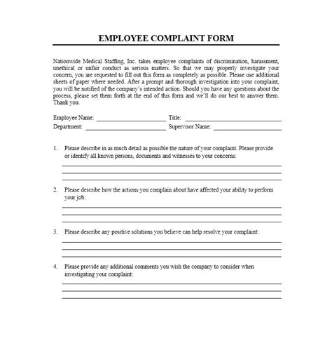 Printable Complaint Form Template