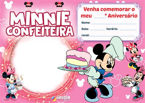 Convite De Aniversário Minnie Confeiteira Para Preencher Baixe Grátis Convites Para Editar