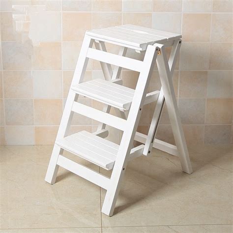 Multi Functional Ladder Stool Chair Bench Seat Wood Step Stool Folding