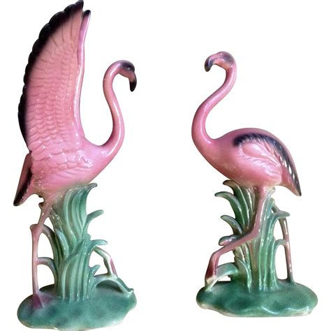 Rare Vintage Lefton Pink Flamingo Porcelain Ceramic Large Figurine Set