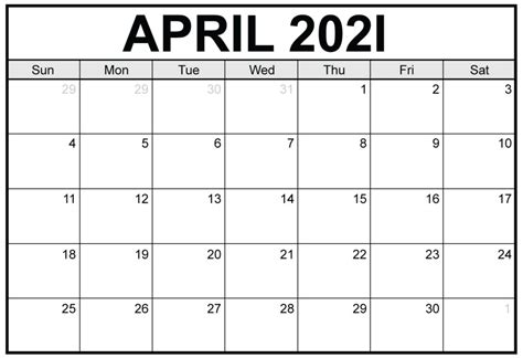 Free April Calendar 2021 Printable Pdf Word Excel A4 Letter Page