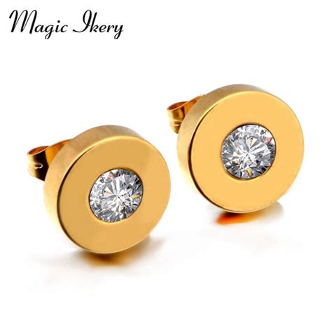 Magic Ikery Stainless Steel Round Zircon Stud Earrings Men Women