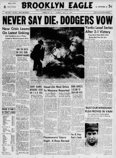 October 5 On This Day In 1941 Brooklyn Dodgers Win Big World Series