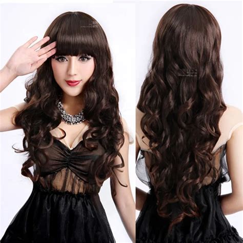 ladies long curly wavy heat resistant cosplay wig women natural as real hair black synthetic