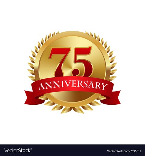 75 Years Anniversary Golden Label With Ribbons Vector Image