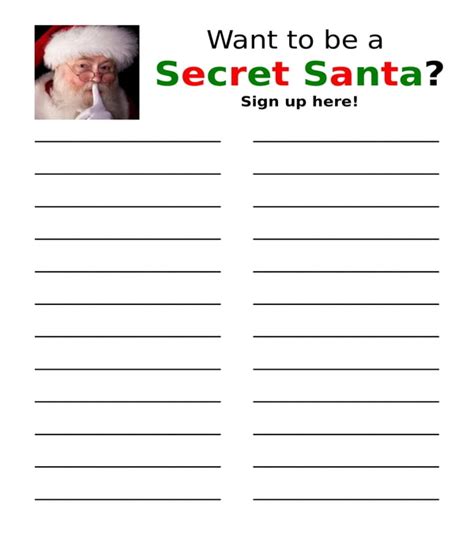 Secret Santa Sheet Printable