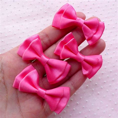 Pink Satin Ribbon Bow Ties Double Ribbon Bows By Miniaturesweet