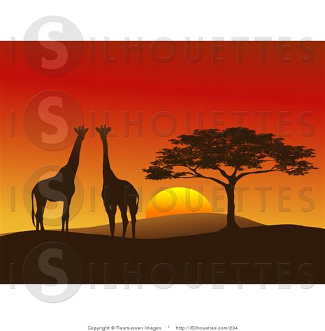 Silhouette Clipart Of A Giraffe Pair Silhouetted On A