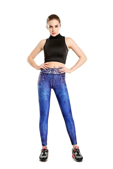 Women Flexible Floral Outlines Print Tight Pants Workout Gym Training