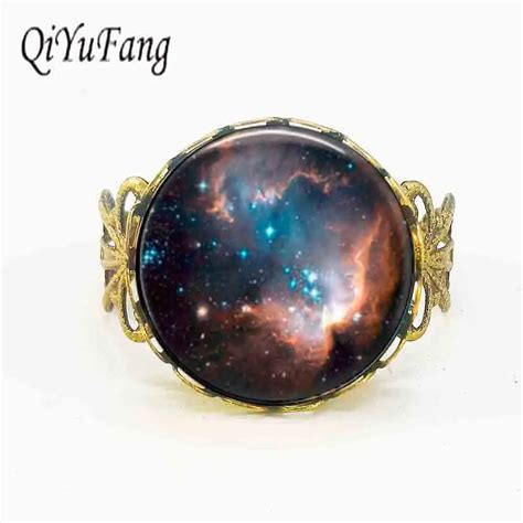 Starry Night Black Space Universe Galaxy Jewelry Round Ring Steel