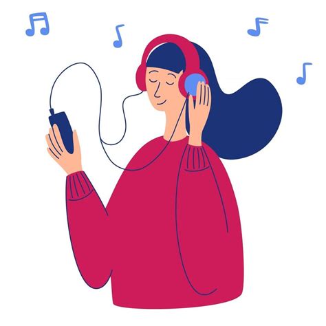 Vector Cartoon Illustration Of Young Pretty Woman In Headphones