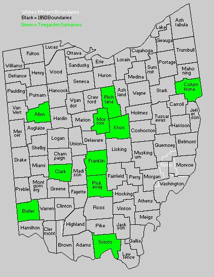 1850 Ohio County Map Teagarden And Teegarden Surnames