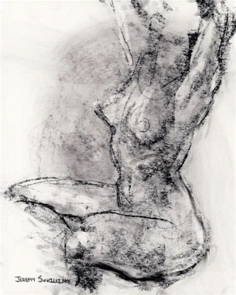 Nude Figure Female Original Charcoal Drawing Naked Woman Sensual