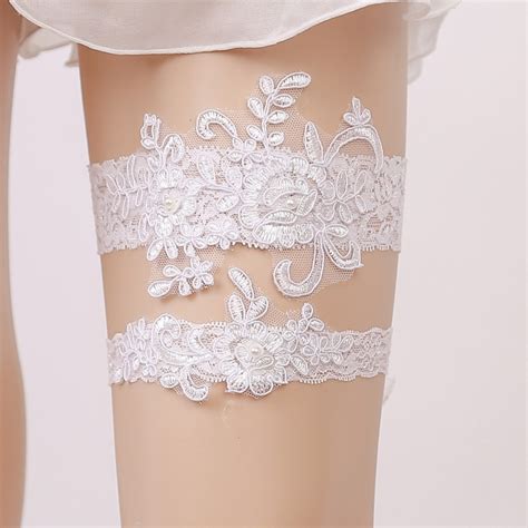 Wedding Garter Rhinestone White Embroidery Flower Sexy Garters For