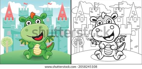 Coloring Book Page Funny Dragon Cartoon Stock Vector Royalty Free