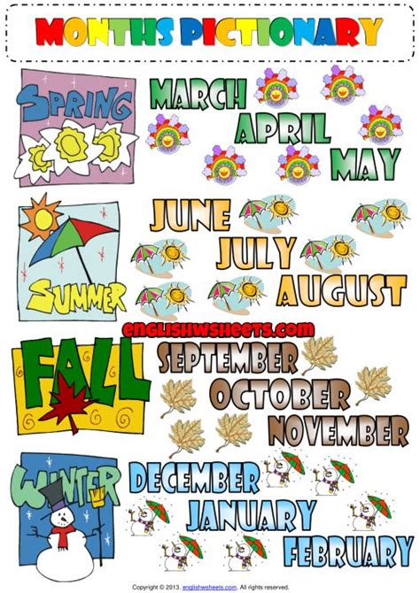Months Of The Year Esl Printable Classroom Poster For Kids Printable