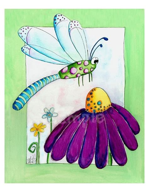 Dragonfly Nursery Art Print 8x10 Dragonfly Art Happy Paintings