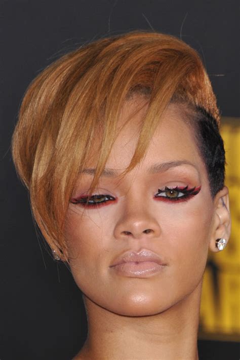 Rihanna Straight Honey Blonde Side Part Two Tone Undercut Hairstyle