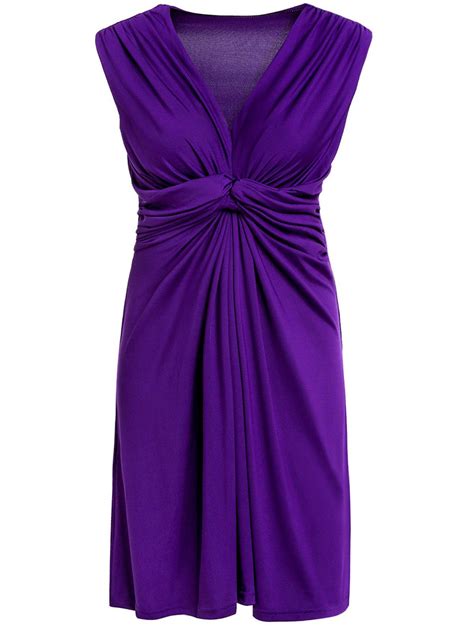 [54 Off] V Neck Pleated Solid Color Dress For Women Rosegal